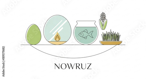 Nowruz celebration symbols including sabzeh samobor senjed fish and haftseen table setting