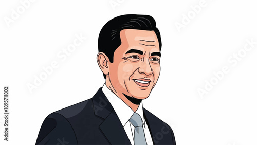 Stylized digital portrait of a smiling businessman in suit.