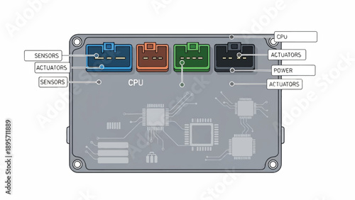Close up of an industrial electronics enclosure showing multiple connectors and a dense circuit board.