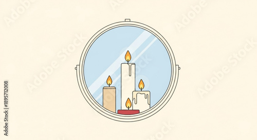 Lit candles in a porthole window with a view symbolizing hope and warmth in a cozy setting
