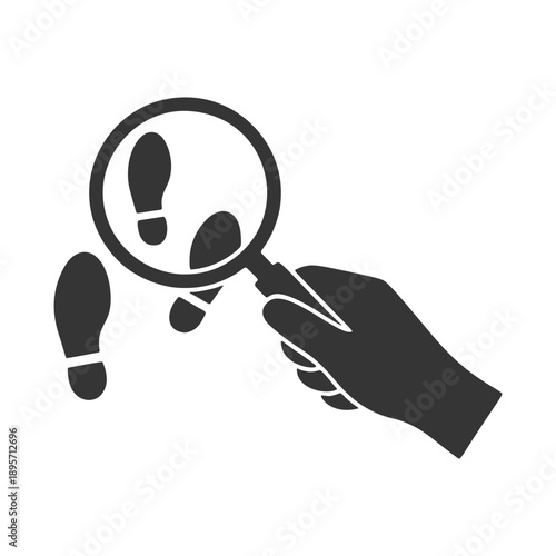 ルーペを持つ手のシルエットアイコン　足跡