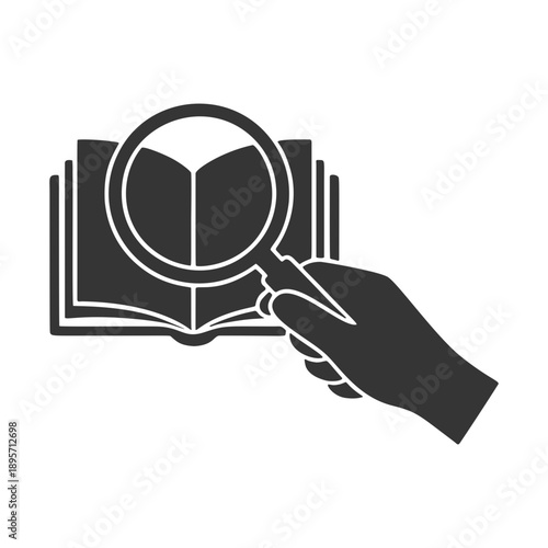 ルーペを持つ手のシルエットアイコン　本