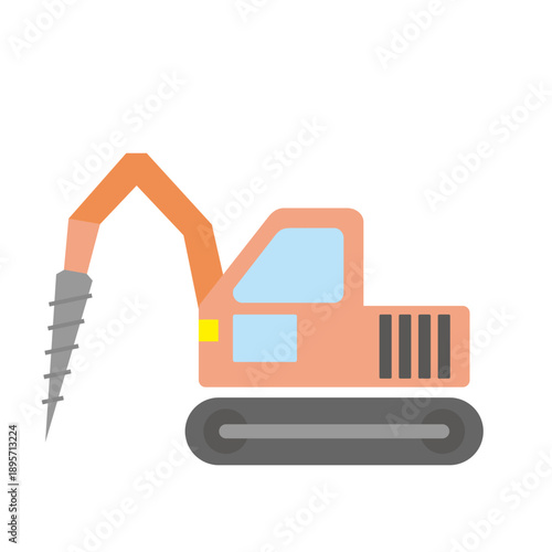A simple cartoon illustration of an orange drilling machine with a large auger bit, used for construction and ground work.