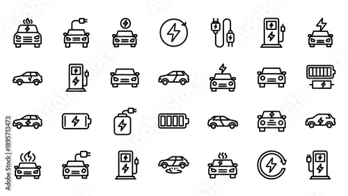Electric Vehicle Icons Set Illustration.
