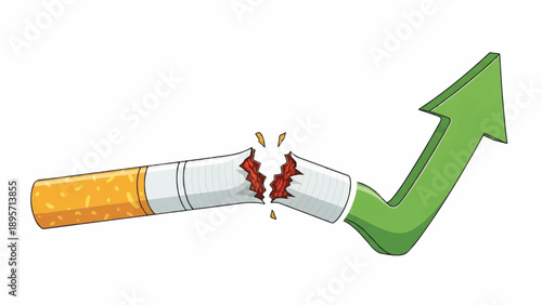 Concept of quitting smoking: broken cigarette with upward arrow indicating health, renewal, and positive change.