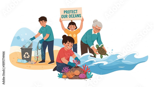 Community volunteers collect trash and protect coastline during cleanup.