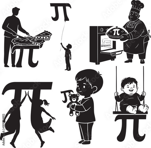 Pi Day Math Concept Characters and Activities Silhouette Set