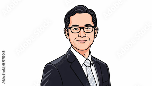 Stylized illustrated portrait of a professional businessman in suit.