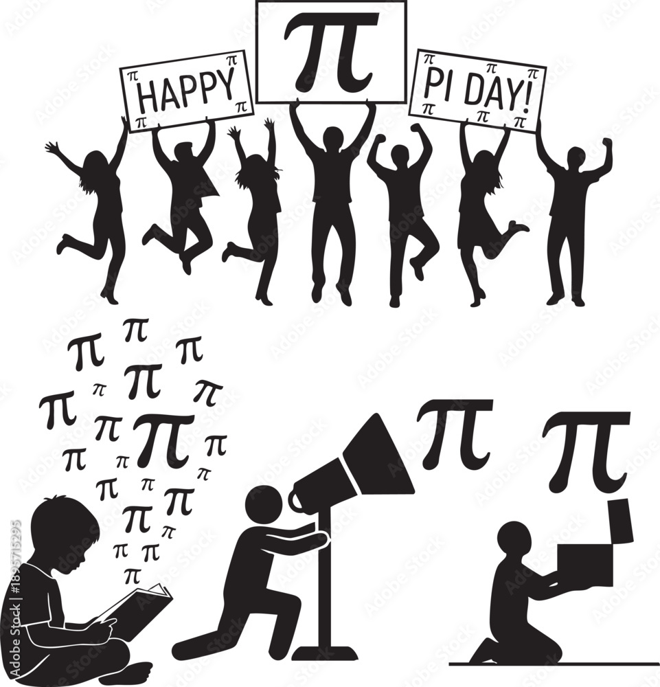 Fototapeta premium Pi Day Celebration and Mathematics Concept Silhouette Set