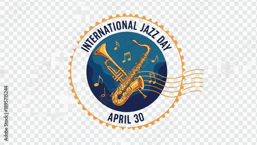 International Jazz Day emblem featuring a saxophone and celebratory design for a global cultural event.