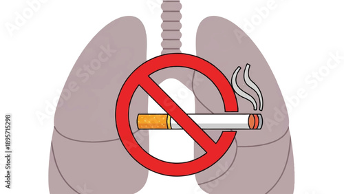 Illustration of Lungs with No Smoking Symbol Highlighting Anti-Smoking Message for Public Health Awareness.