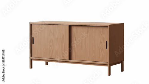 Elegant midcentury wooden sideboard cabinet with sliding doors and tapered legs for living room storage.