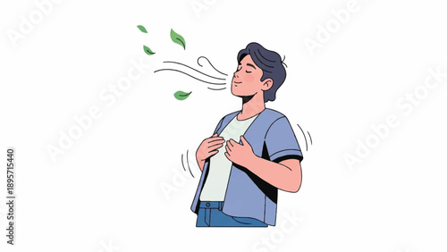 Person sneezing outdoors due to allergy and pollen in bright weather, cartoon illustration.