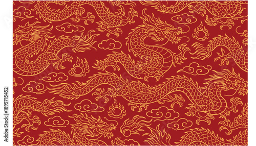 ilustration of Traditional Chinese Dragon and Cloud Seamless Pattern