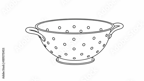 Line Art Illustration of a Metal Colander for Kitchen and Culinary Use.