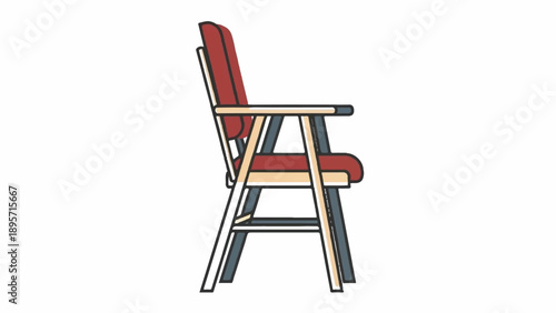 Stylized red wooden chair with armrests in a simple illustration.