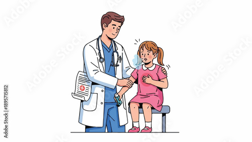 Friendly doctor consults with a young patient during a medical checkup in clinic.