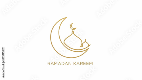 Decorative Ramadan Kareem logo featuring crescent moon and lantern design.