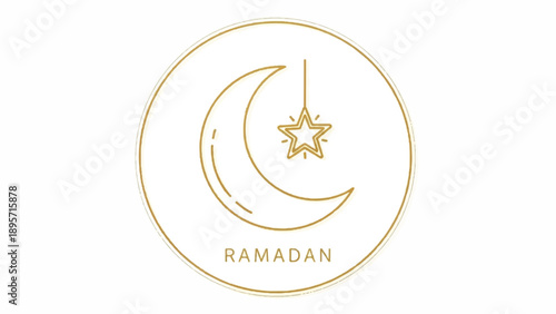 Elegant gold crescent moon and star Ramadan emblem in minimal style.