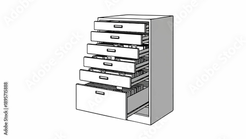 Open filing cabinet with multiple drawers and visible folders in an office setting, showing organized storage and easy access to documents.