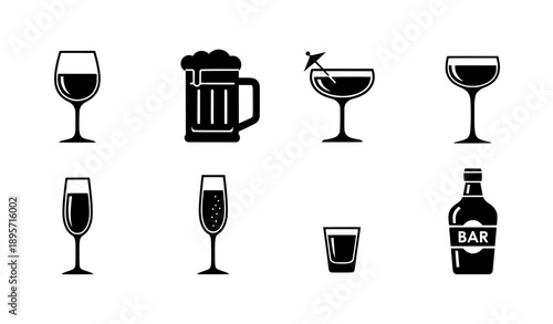 Minimal drink glass silhouette icon vector set