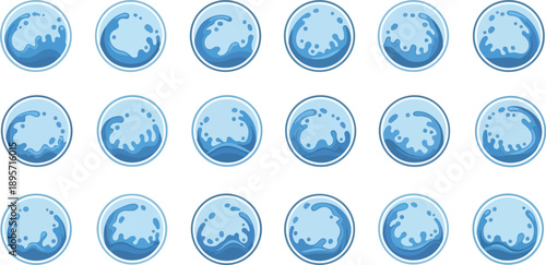 A grid pattern of blue earth icons on a clean white surface viewed from directly above