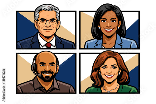 Diverse group of professionals in a video conference call.