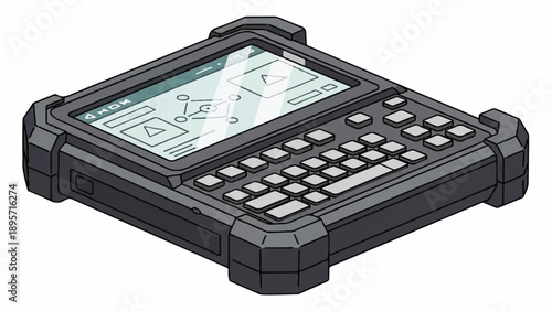 Rugged handheld industrial tablet with physical keypad and touchscreen display.