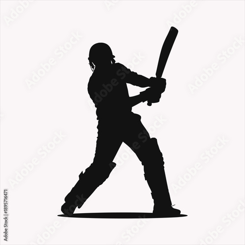Cricket batsman silhouette playing a powerful straight drive shot