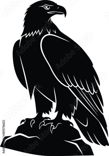 Powerful raptor bird illustration perched on a rock symbol