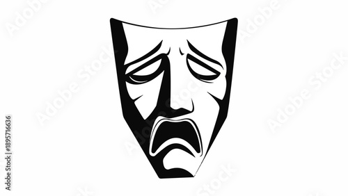 Sad Tragedy Mask Symbol Representing Theatrical Drama and Stage Performance.