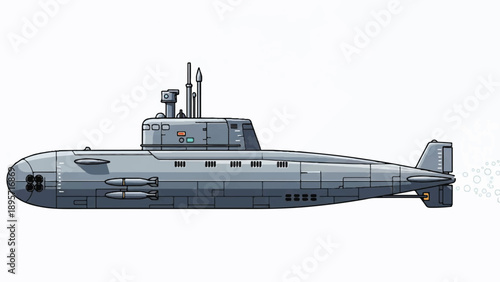 Side profile of a streamlined submarine vessel with conning tower and hull.