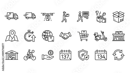 Icons of delivery and logistics services.