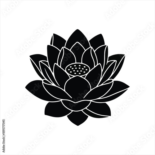 Decorative lotus flower silhouette, zen and meditation symbol for wellness and yoga branding
