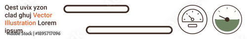 Data analysis, UI design, dashboard creation, metrics tracking, information display, infographics. Two circular gauges with a progress bar. Data analysis and UI design visualization concept