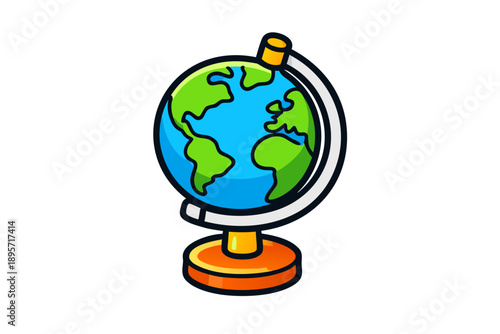 Vibrant Cartoon Globe on Stand Symbolizing Global Unity and Education