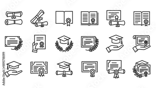 Graduation icons and education symbols.