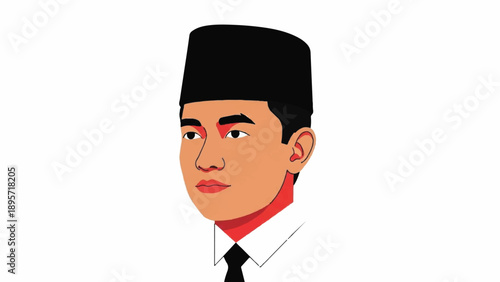 Stylized vector portrait of a man wearing a traditional black cap and formal attire.