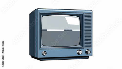 Vintage blue CRT television with rounded screen, knobs and dials, a decorative retro technology piece.