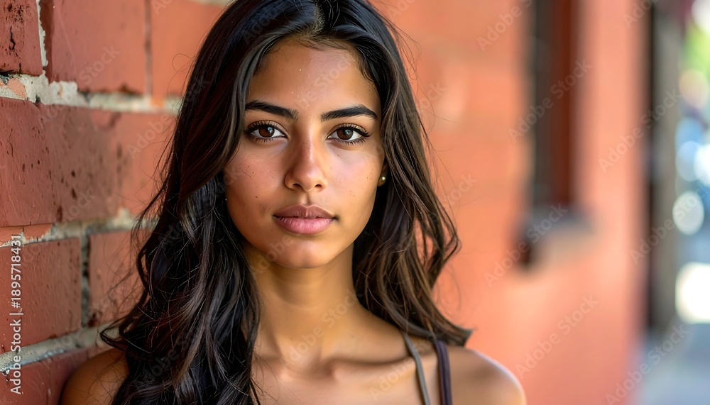 Obraz premium Young woman with long dark hair.