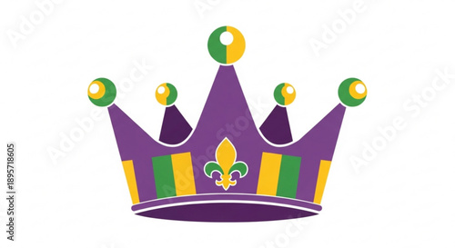 Purple Mardi Gras Crown with Fleur de Lis on White Background