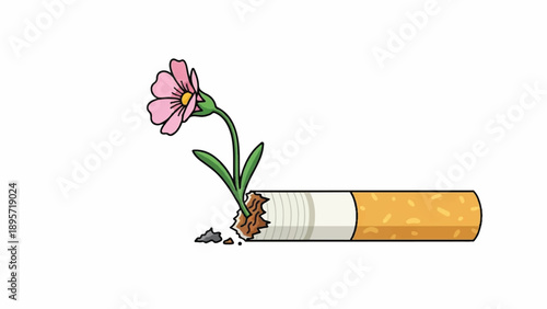 Cigarette with Flower Growing from Its End Symbolizing Environmental Revival and Hope.