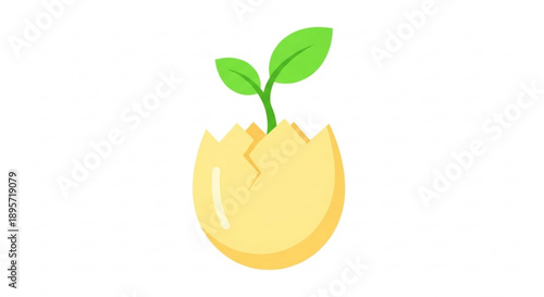 Hatching Chick with Green Leaves Breaking out of Egg Shell