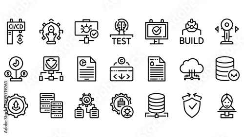 Software Development Icons Set Line Art Style.