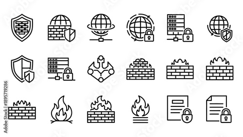 Firewall security icons set.