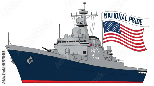 Patrol Navy Warship on Display with National Pride Flag Banner.