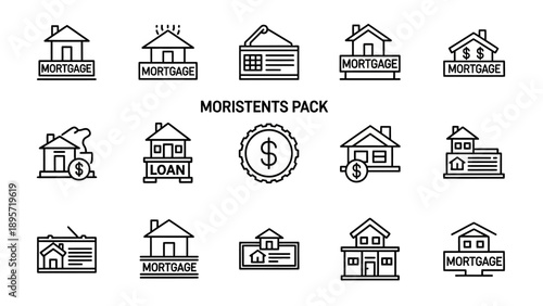Mortgage Icons Set with Dollar Sign.