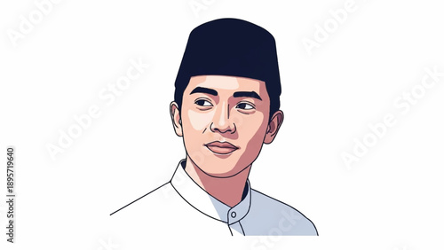 Illustration of a young man wearing a traditional cap, depicted in a clean portrait.