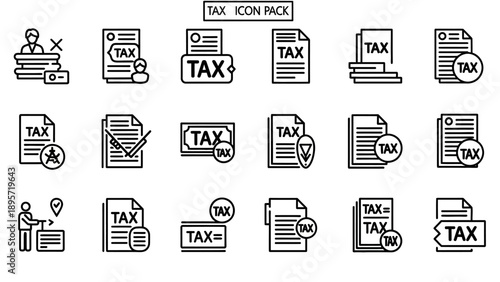 Tax documents and finance icons.