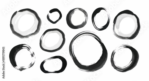 Abstract ink circles with brush strokes in black and white.